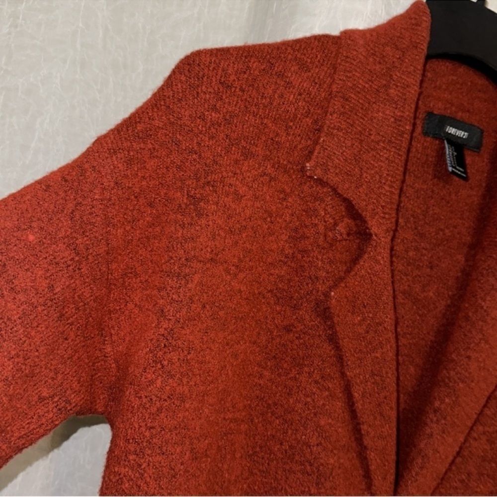 F21 S Oversized Rust Tomato Red Open Front Collar… - image 4